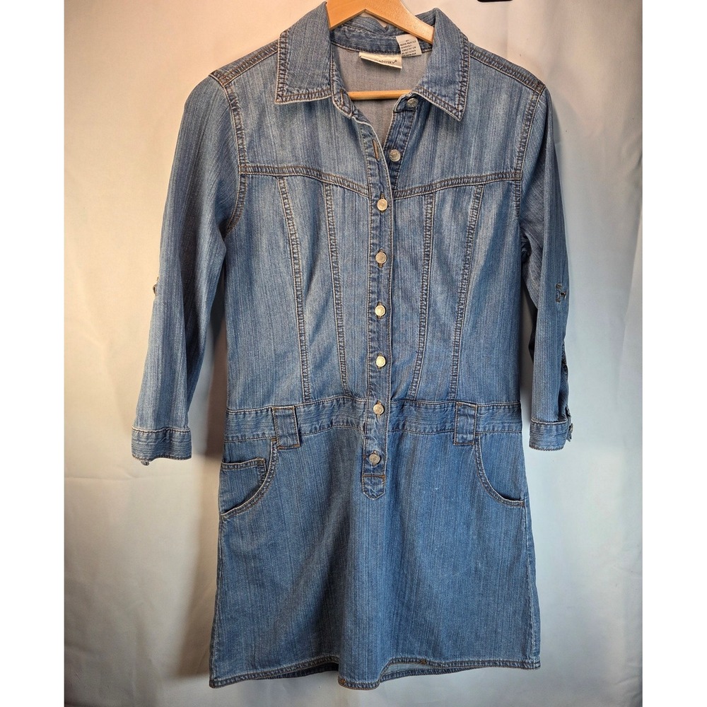 Vintage Denim Button‎ Down 100% Cotton Dress Jeanology Collection SZ 10 Y2K
